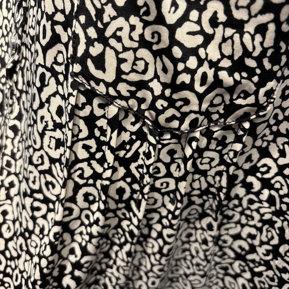 COCOMO BLACK & Tan Geometric Blouse Pintuck Pleated Pkts 3/4 Sleeves Sz3XL Flowy - Picture 5 of 11